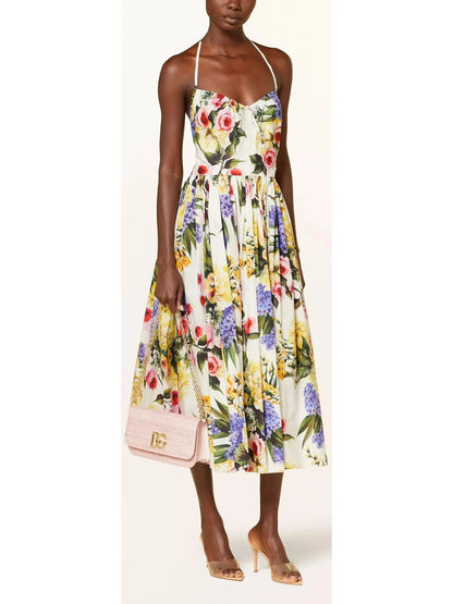 Floral Cotton Poplin Midi Dress - small - Dresses