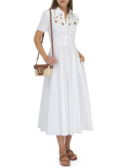 Floral Cut-Out Midi Dress in White - small - Dresses