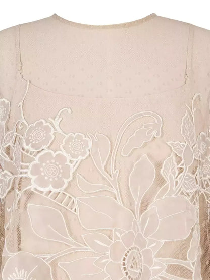 Floral Embroidered Flared-Sleeve Blouse - Tops