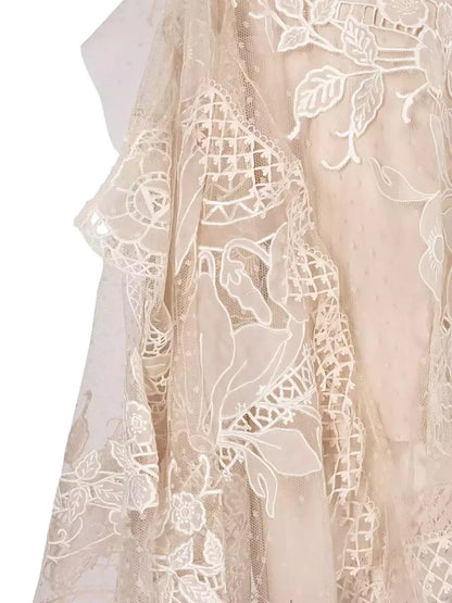 Floral Embroidered Flared-Sleeve Blouse - Tops