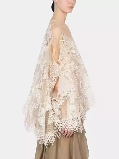 Floral Embroidered Flared-Sleeve Blouse - Tops