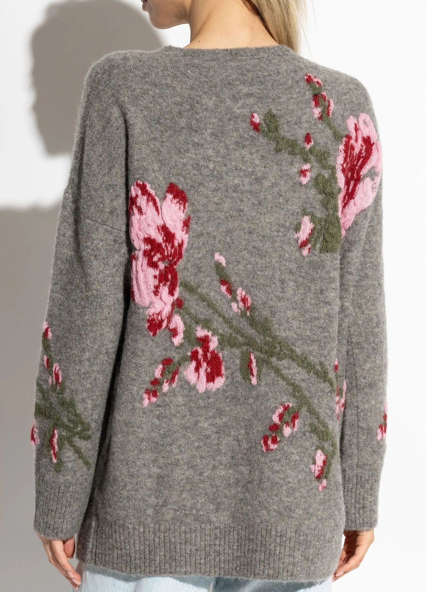 Floral Embroidered Knit Sweater in Gray - Sweaters & Knitwear