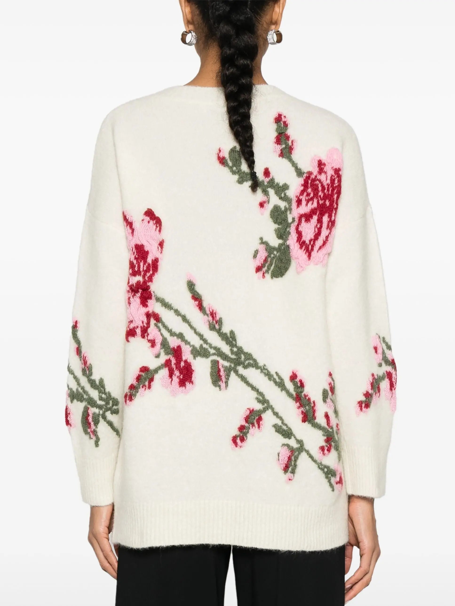 Floral Embroidered Knit Sweater in White - Sweaters & Knitwear