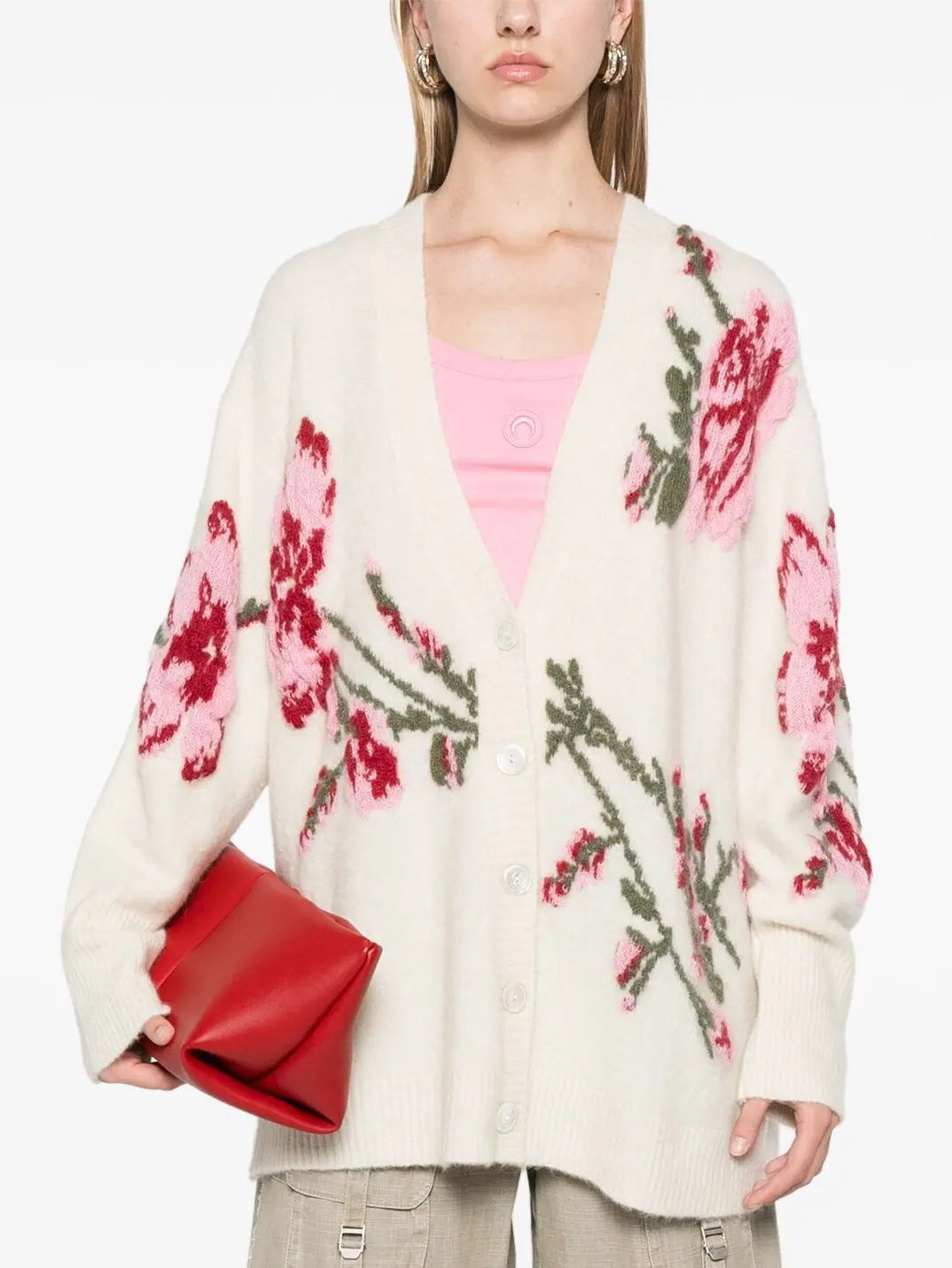 Floral-Embroidered Knit Wool-Blend Long Cardigan - Sweaters & Knitwear