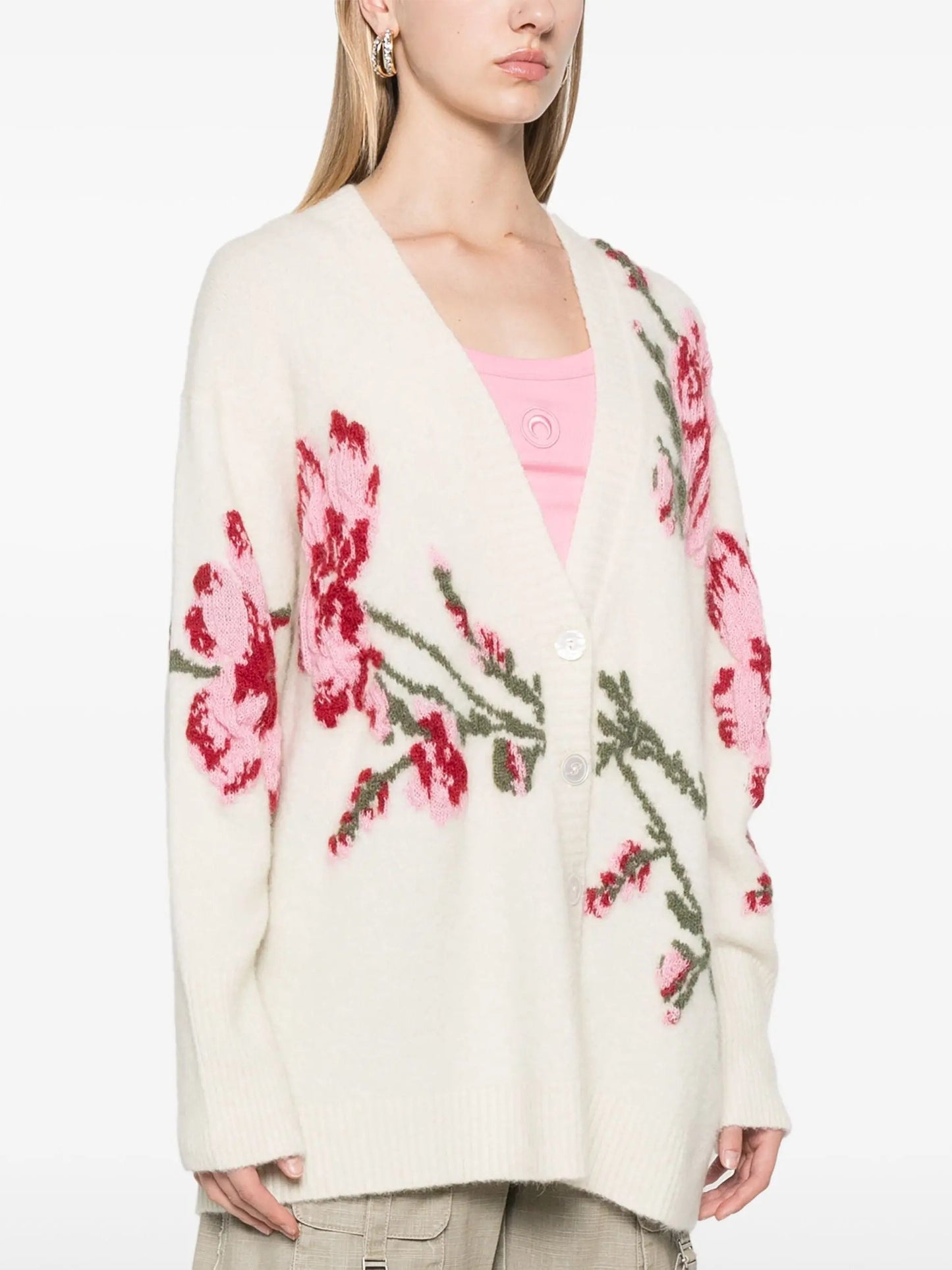 Floral-Embroidered Knit Wool-Blend Long Cardigan - Sweaters & Knitwear