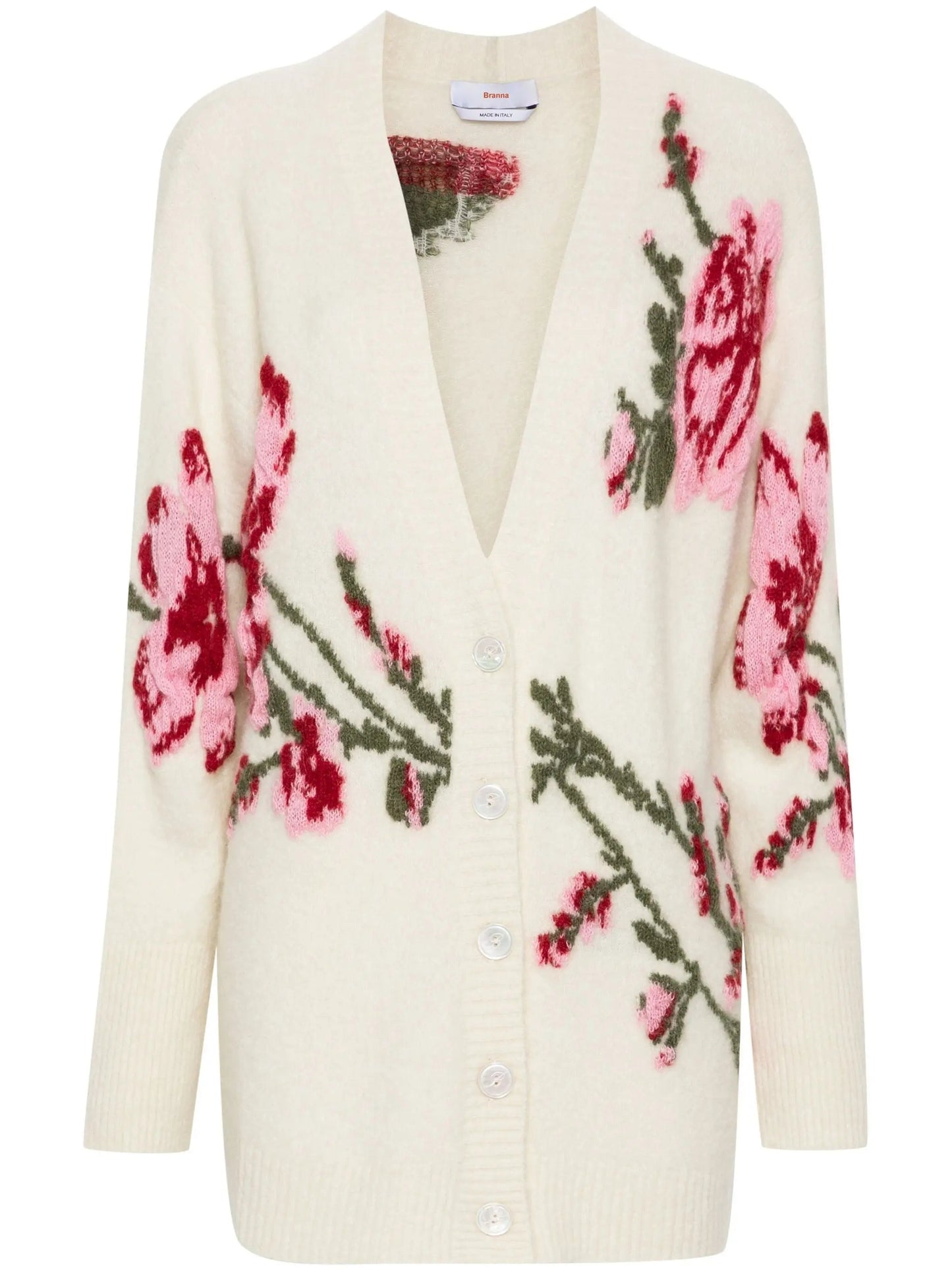 Floral-Embroidered Knit Wool-Blend Long Cardigan - Sweaters & Knitwear