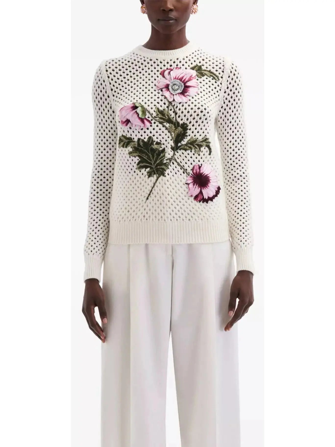 Floral Embroidered Open-Knit Crochet Top - Sweaters & Knitwear