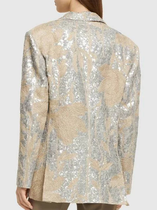 Floral-Embroidered Sequin-Embellished Linen Jacket - Jackets