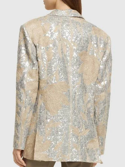 Floral-Embroidered Sequin-Embellished Linen Jacket - Jackets