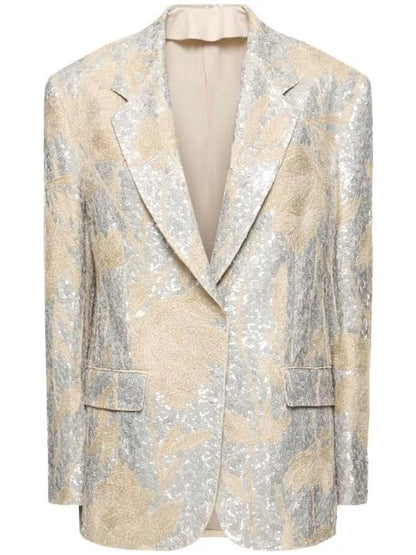 Floral-Embroidered Sequin-Embellished Linen Jacket - Jackets