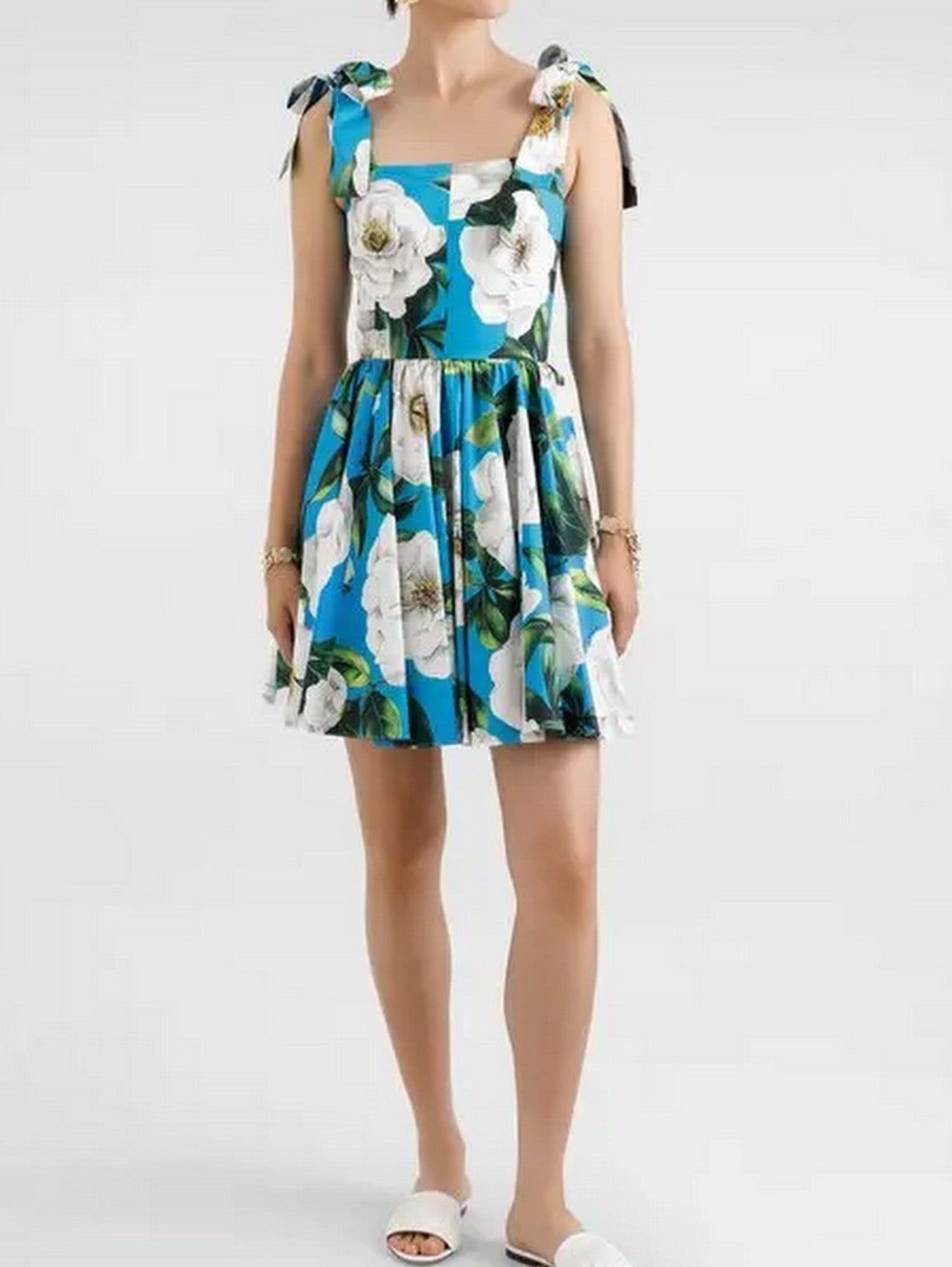 Floral Gardenia Print Cotton Mini Dress - Dresses