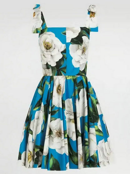 Floral Gardenia Print Cotton Mini Dress - Dresses