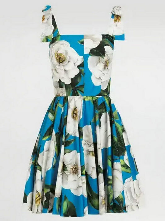 Floral Gardenia Print Cotton Mini Dress - Dresses