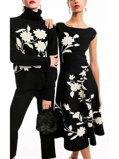 Floral Knit Midi Dress - Dresses