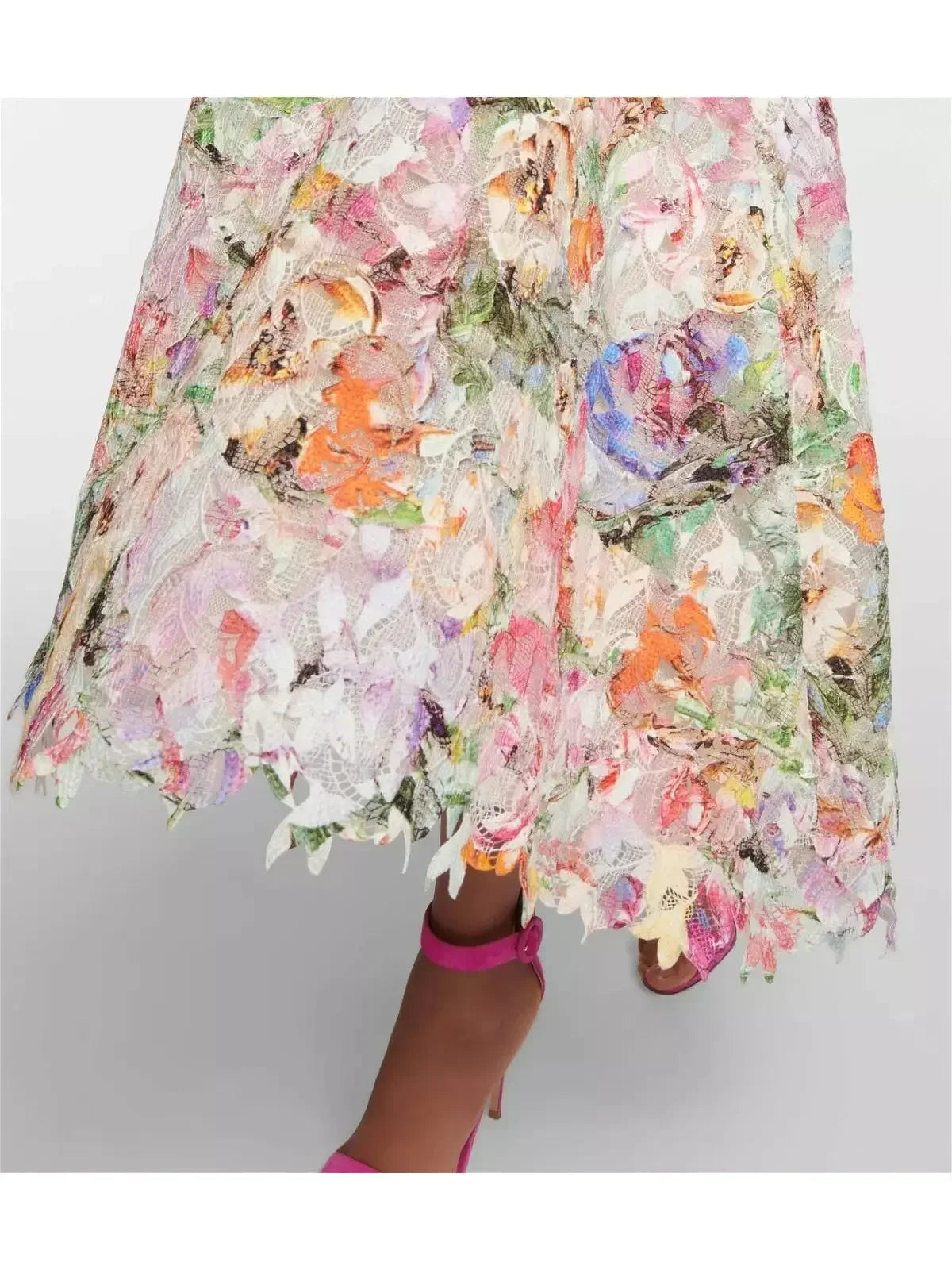 Floral Lace Multicolor Midi Dress - Dresses