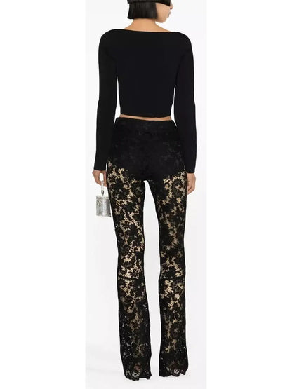 Floral Lace Pants Black - Jeans & Pants