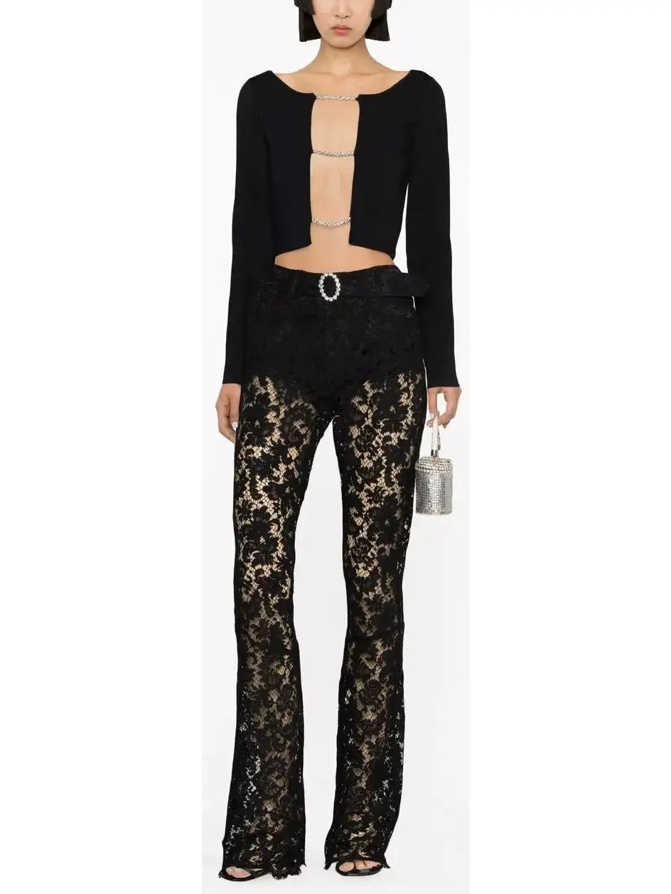 Floral Lace Pants Black - Jeans & Pants