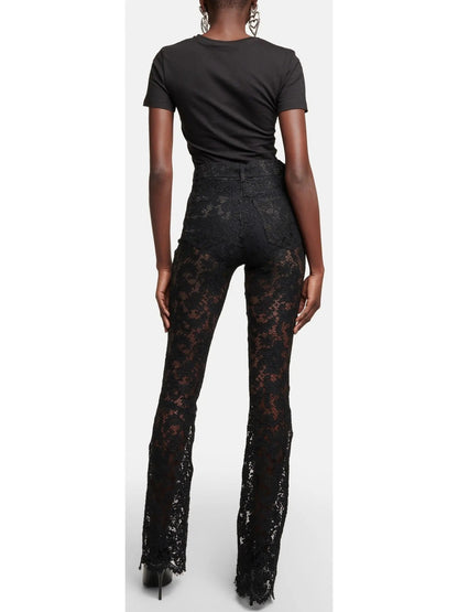 Floral Lace Pants Black - Jeans & Pants