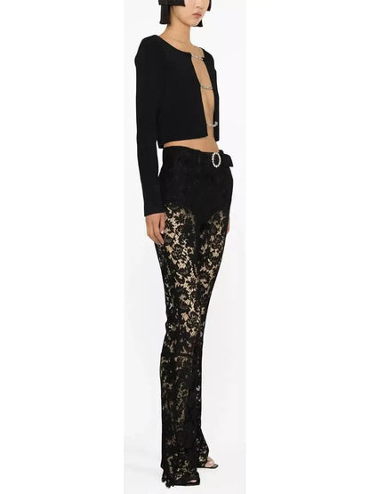 Floral Lace Pants Black - Jeans & Pants