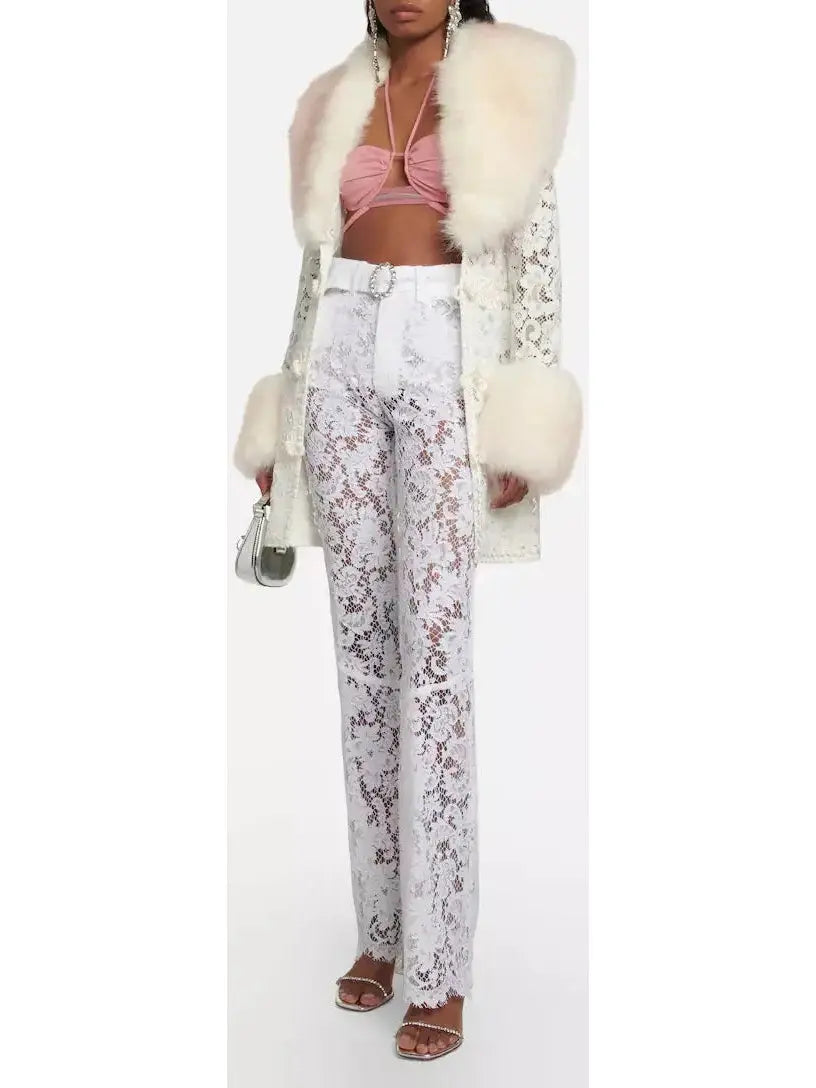 Floral Lace Pants White - Jeans & Pants