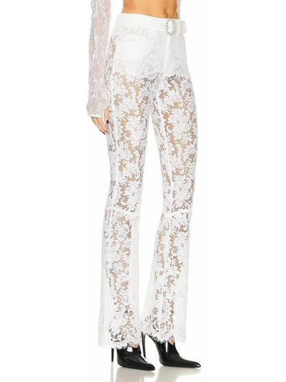 Floral Lace Pants White - Jeans & Pants