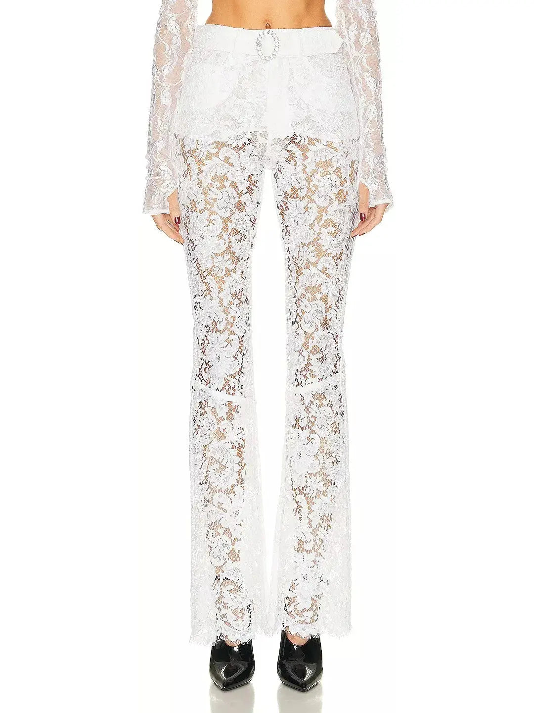 Floral Lace Pants White - Jeans & Pants