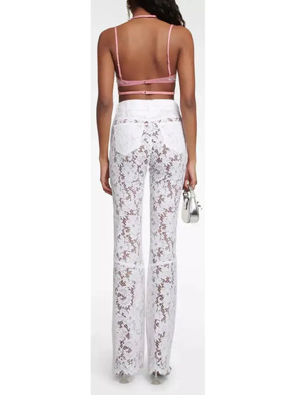 Floral Lace Pants White - Jeans & Pants