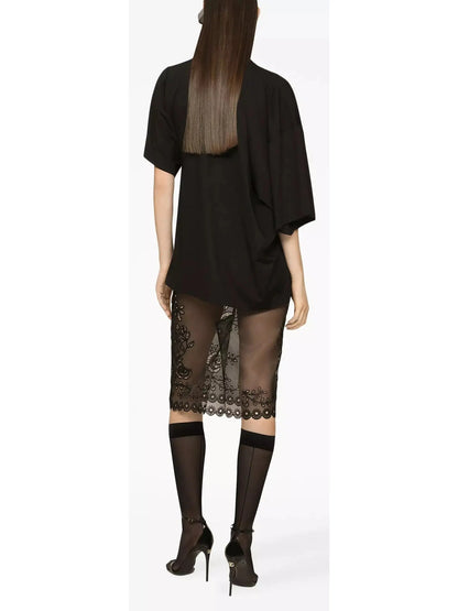 Floral-Lace Sheer Skirt Black - Skirts