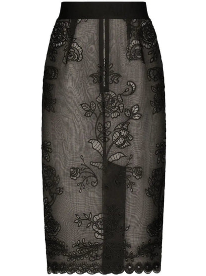 Floral-Lace Sheer Skirt Black - small - Skirts