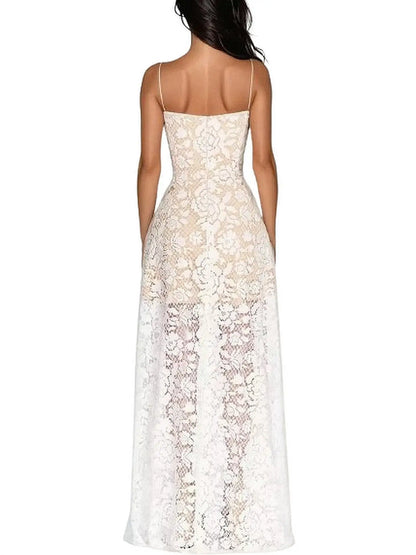 Floral Lace Sleeveless Maxi Dress - Dresses