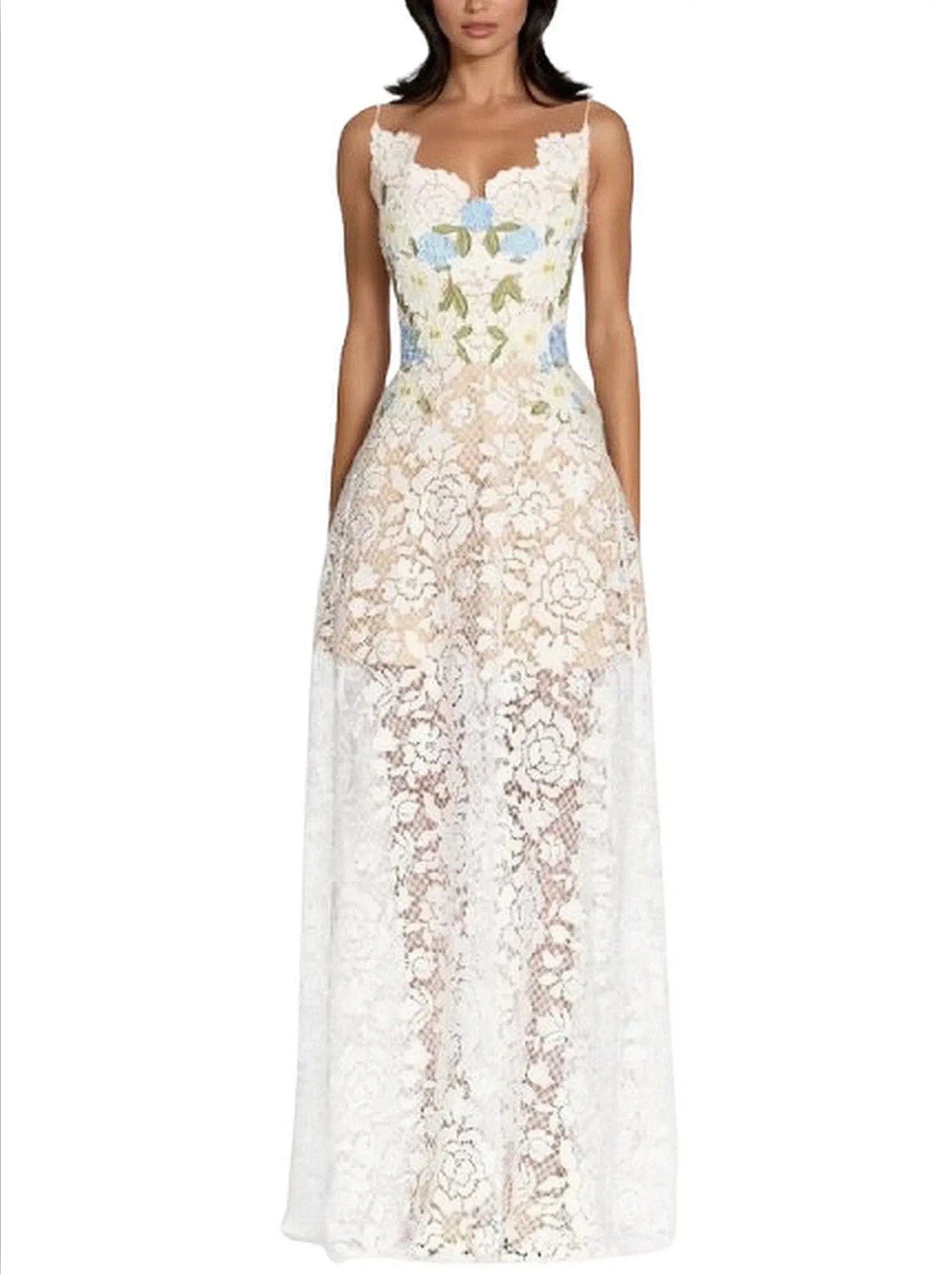 Floral Lace Sleeveless Maxi Dress - S - Dresses