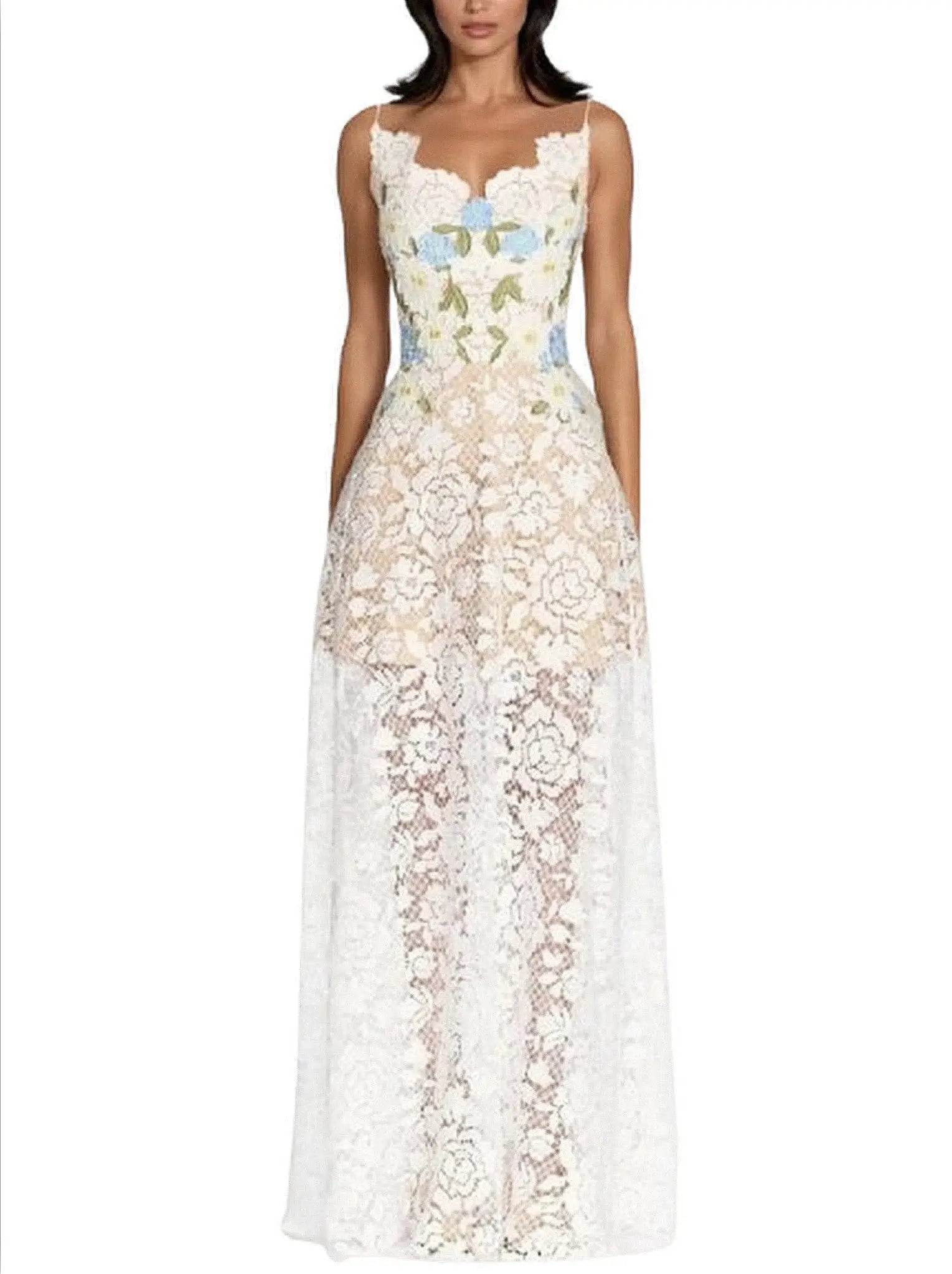 Floral Lace Sleeveless Maxi Dress - S - Dresses