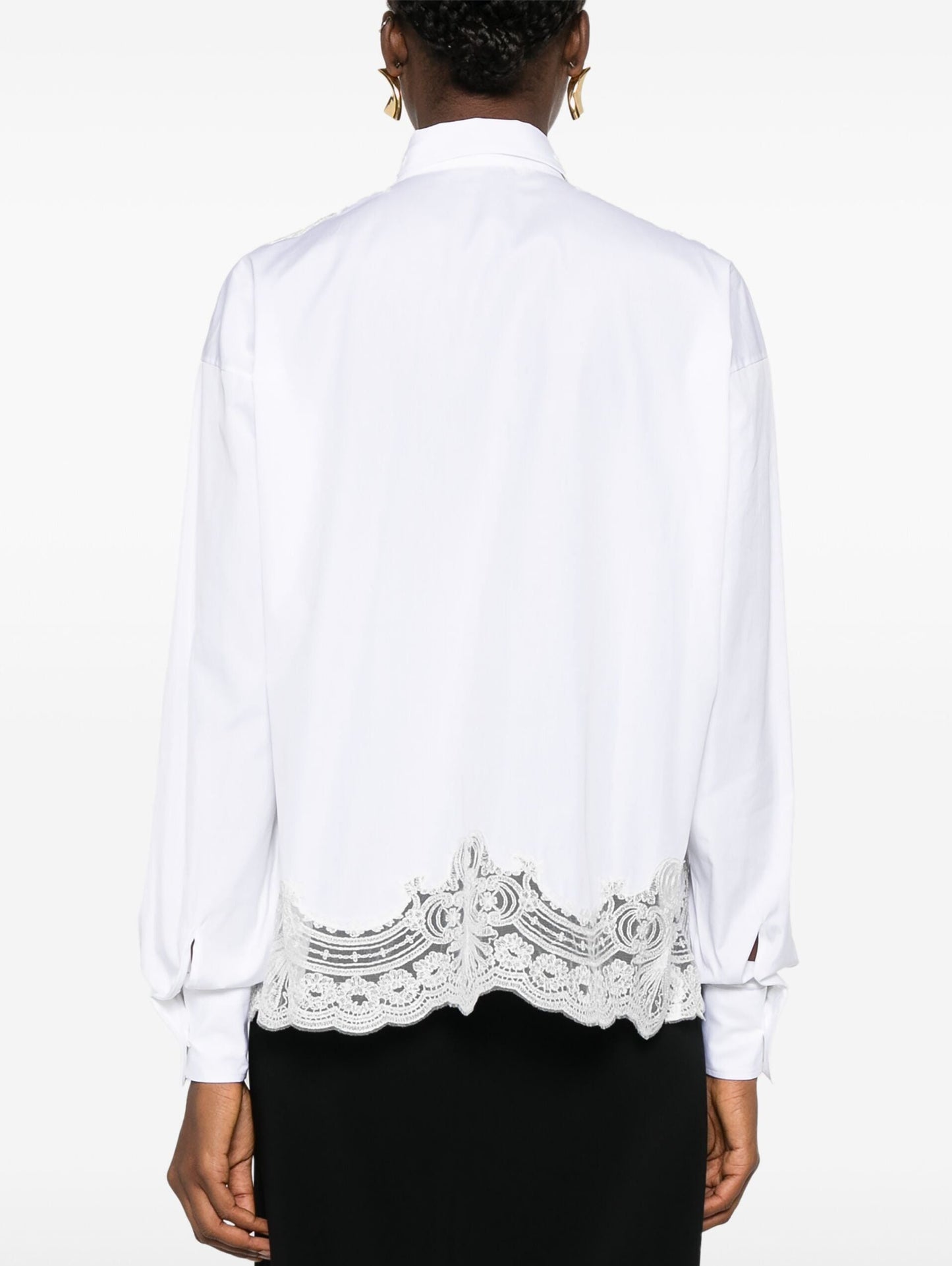 Floral Lace White Cotton Shirt - Tops