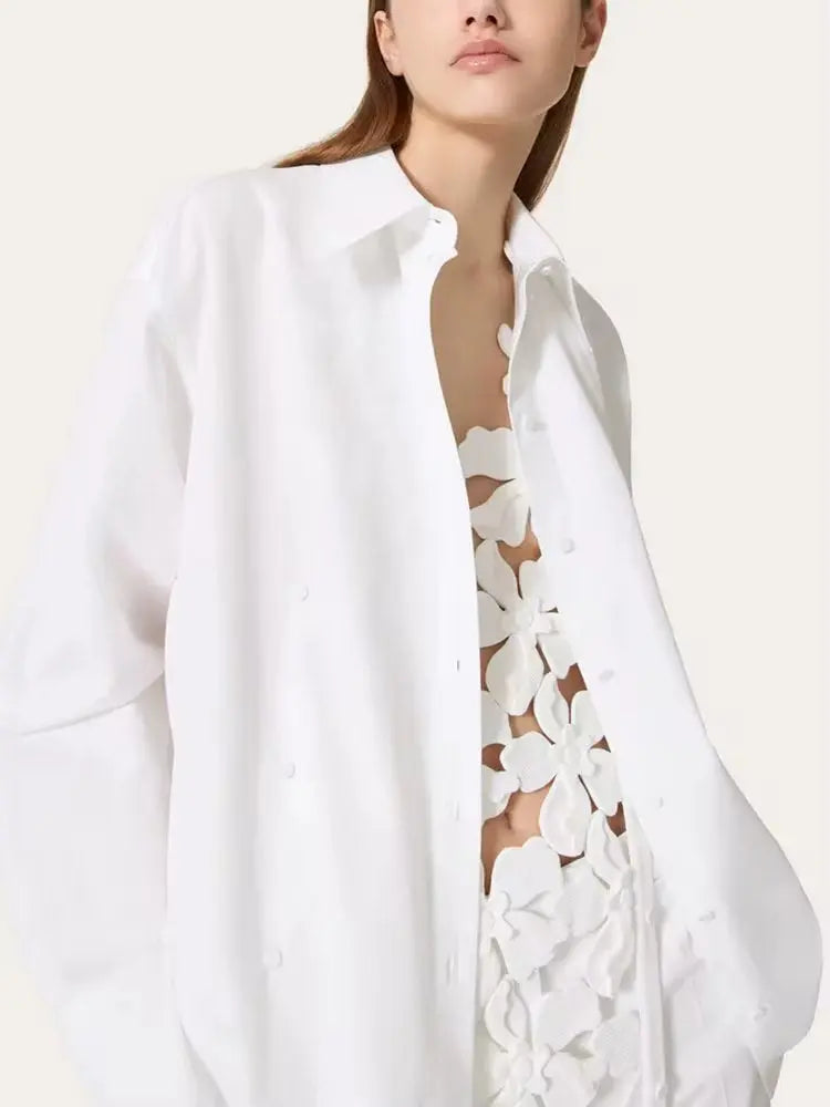 Floral Layered Cotton White shirt - Tops