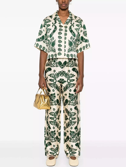 Floral Motif Cropped Short-Sleeve Shirt - Tops