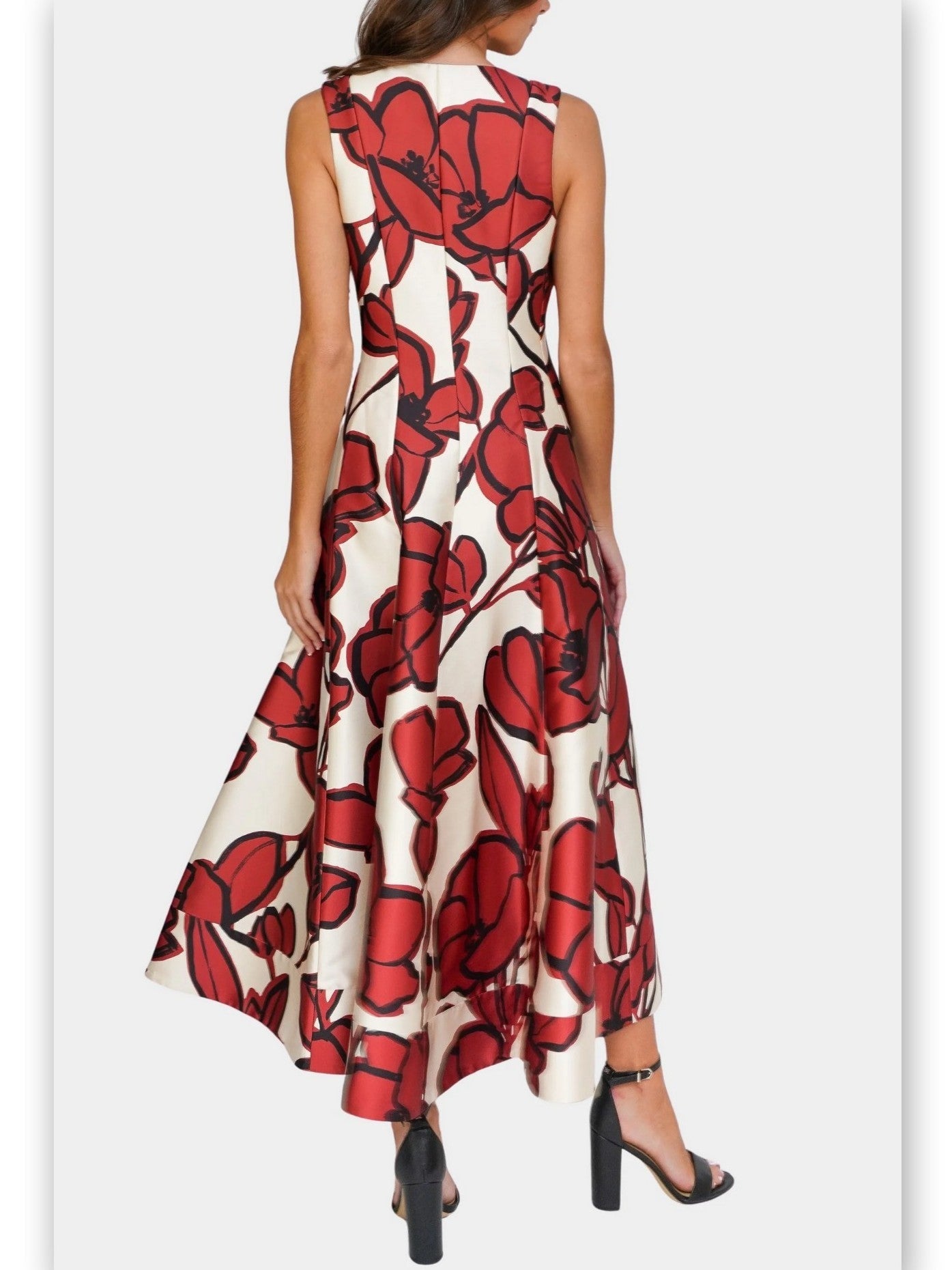 Floral Paneled Front Zip A-Line Midi Dress - Dresses
