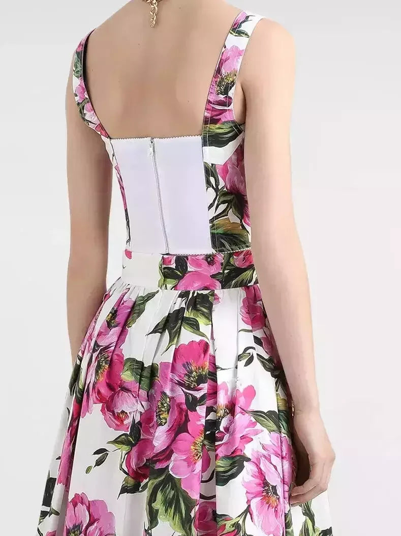 Floral Print Cotton Corset Top - Tops