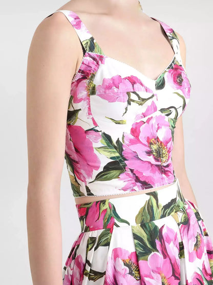 Floral Print Cotton Corset Top - Tops