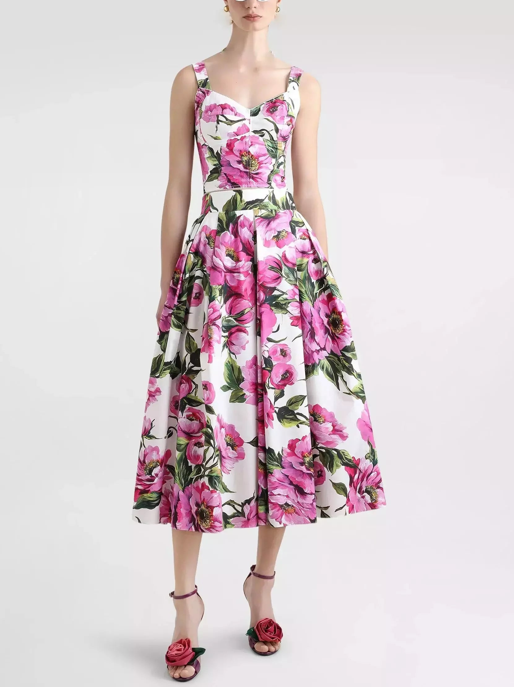 Floral Print Cotton Corset Top - Tops