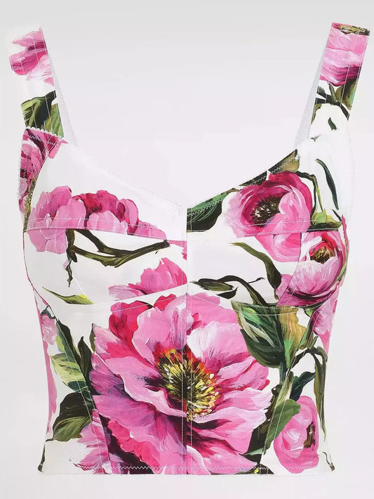 Floral Print Cotton Corset Top - Tops