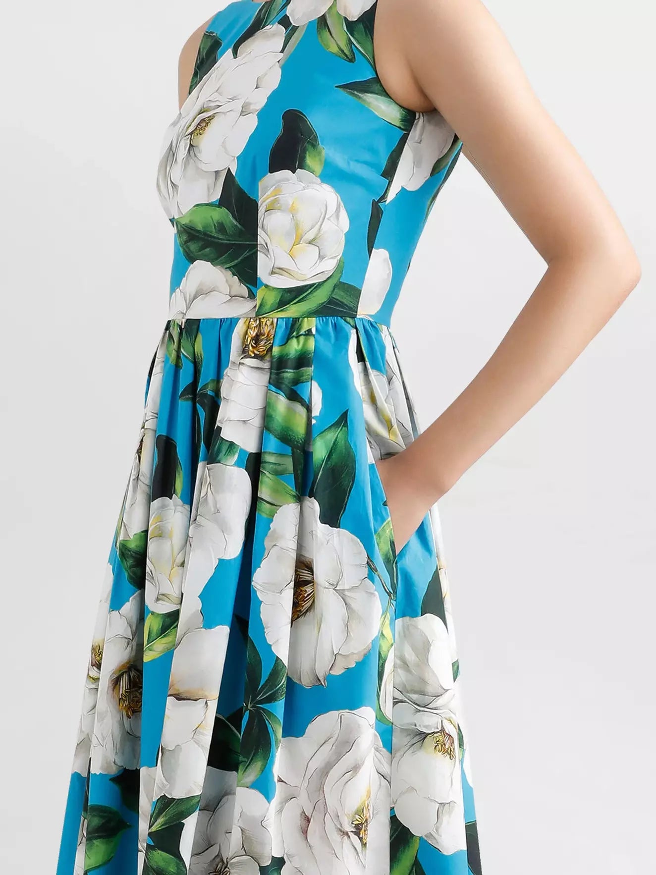 Floral Print Fit and Flare Sleeveless Cotton Dress - Dresses