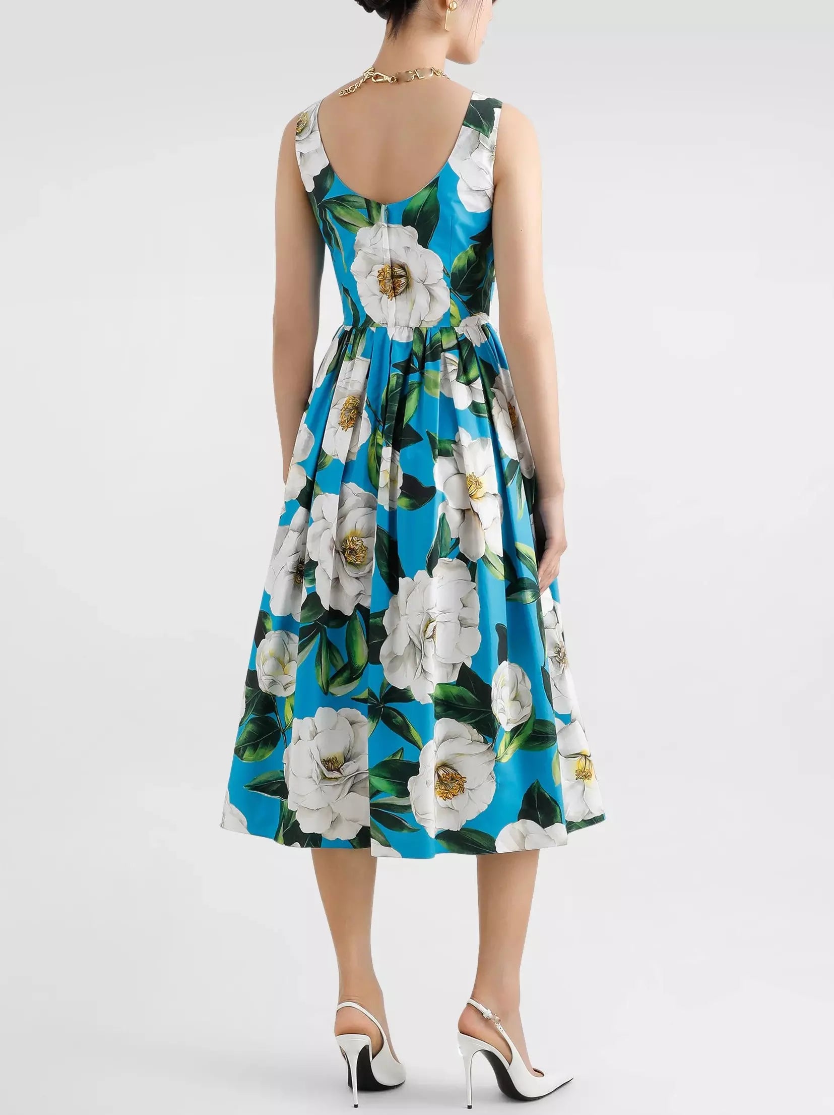 Floral Print Fit and Flare Sleeveless Cotton Dress - Dresses