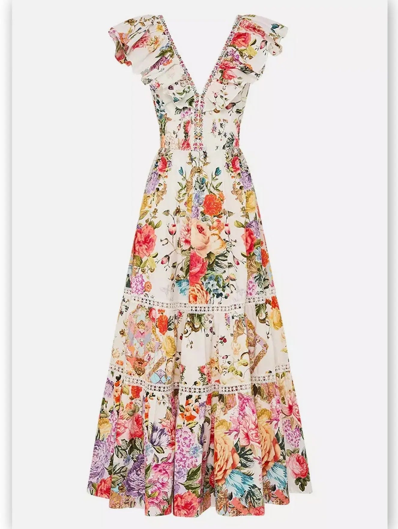 Floral-Print Frill-Sleeve Cotton Tiered Dress - Dresses