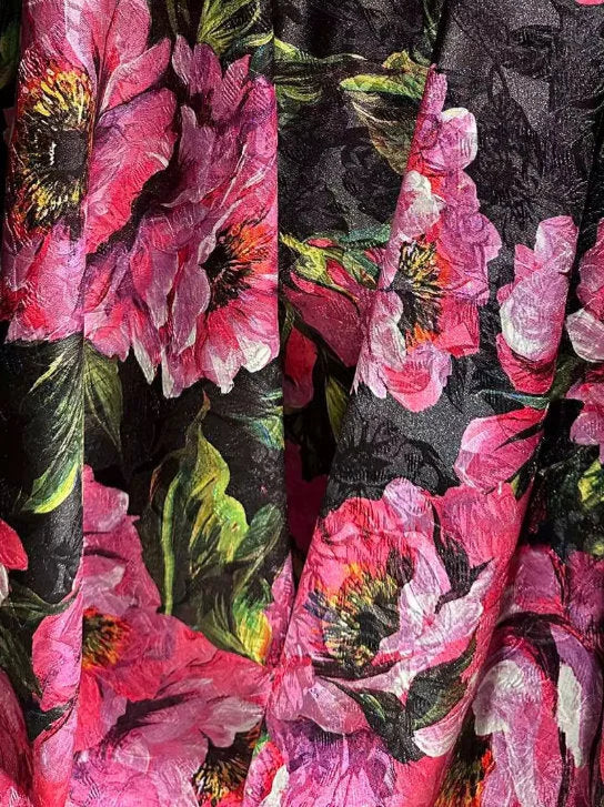 Floral Print Jacquard Circle Skirt - Skirts