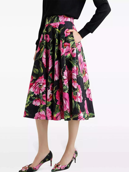 Floral Print Jacquard Circle Skirt - Skirts