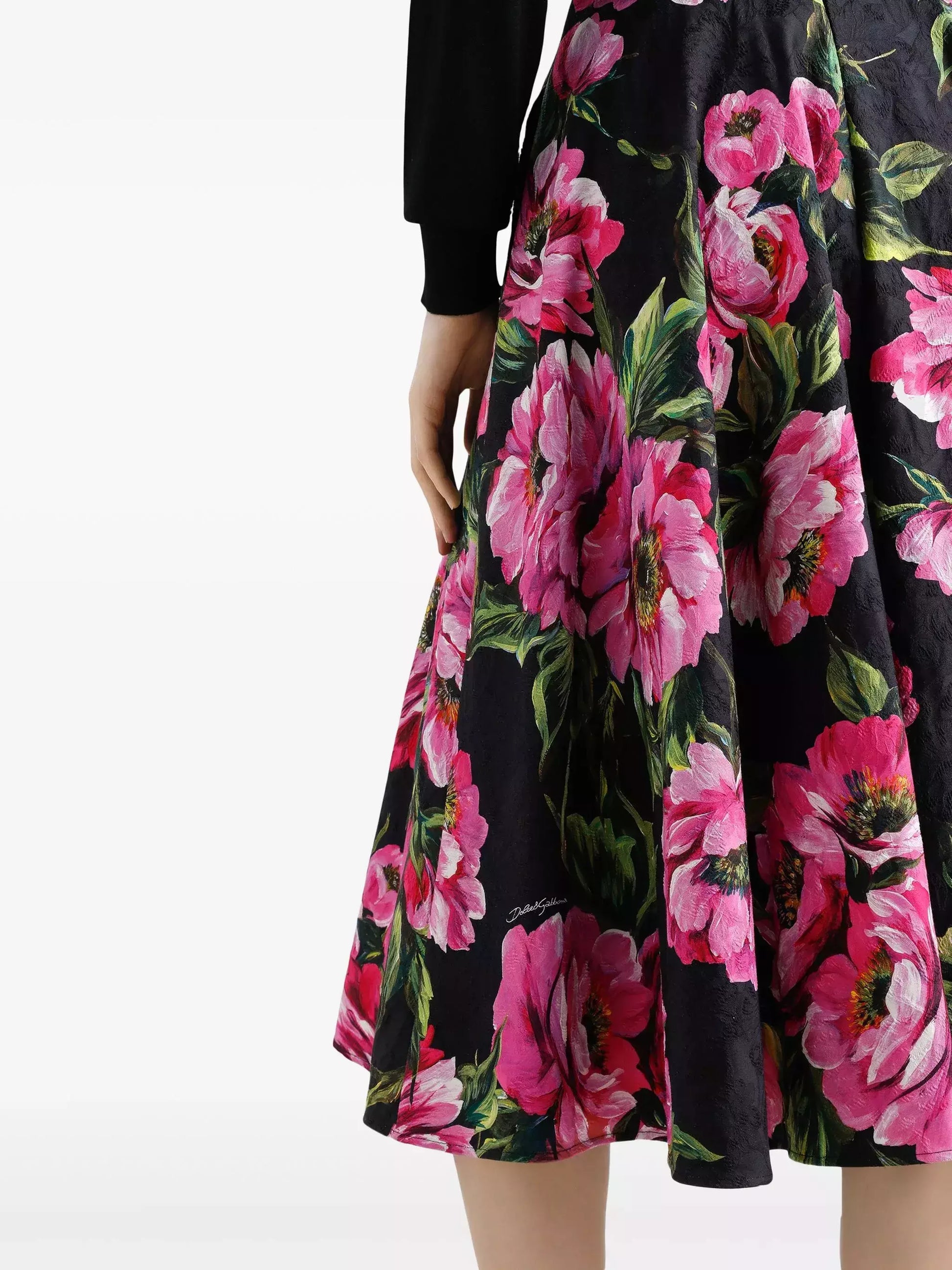 Floral Print Jacquard Circle Skirt - Skirts