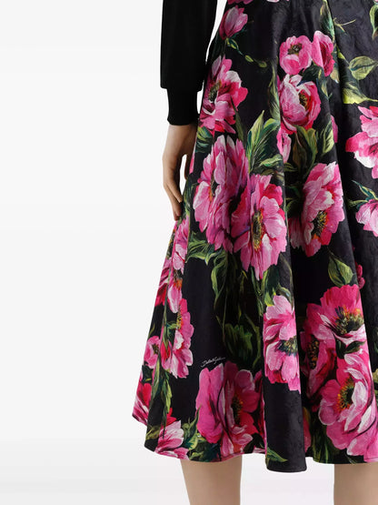 Floral Print Jacquard Circle Skirt - Skirts