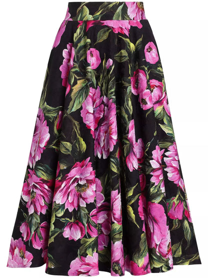 Floral Print Jacquard Circle Skirt - Skirts