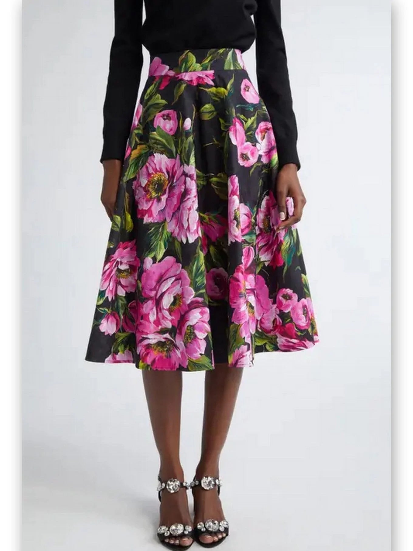 Floral Print Jacquard Circle Skirt - Skirts