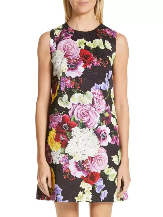 Floral Print Jacquard Shift Mini Dress - S - Dresses